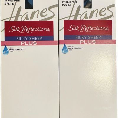 2 PACK Hanes Silk Reflections Silky Sheer plus Knee Highs Enhanced Toe one size